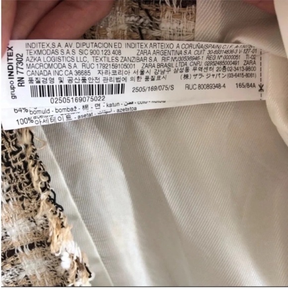 Zara Frayed Collarless V Neck Tweed Plaid Blazer - Picture 7 of 8